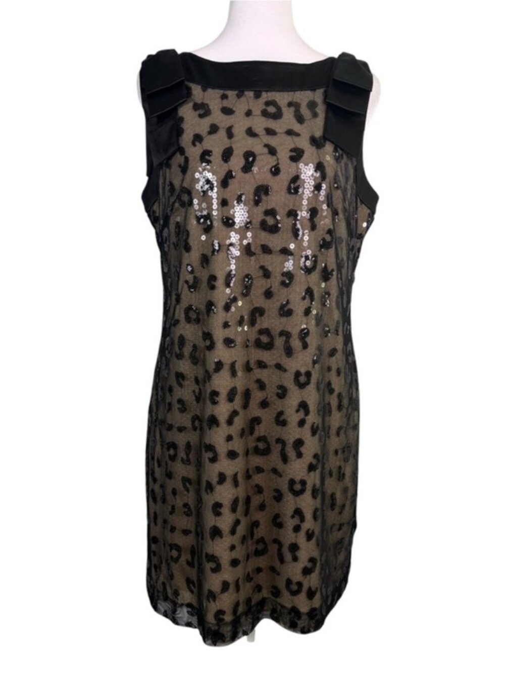 Jessica Simpson Size 10 Leopard Sequin Mesh Cocktail Sheath Dress Black Nude - Picture 2 of 12